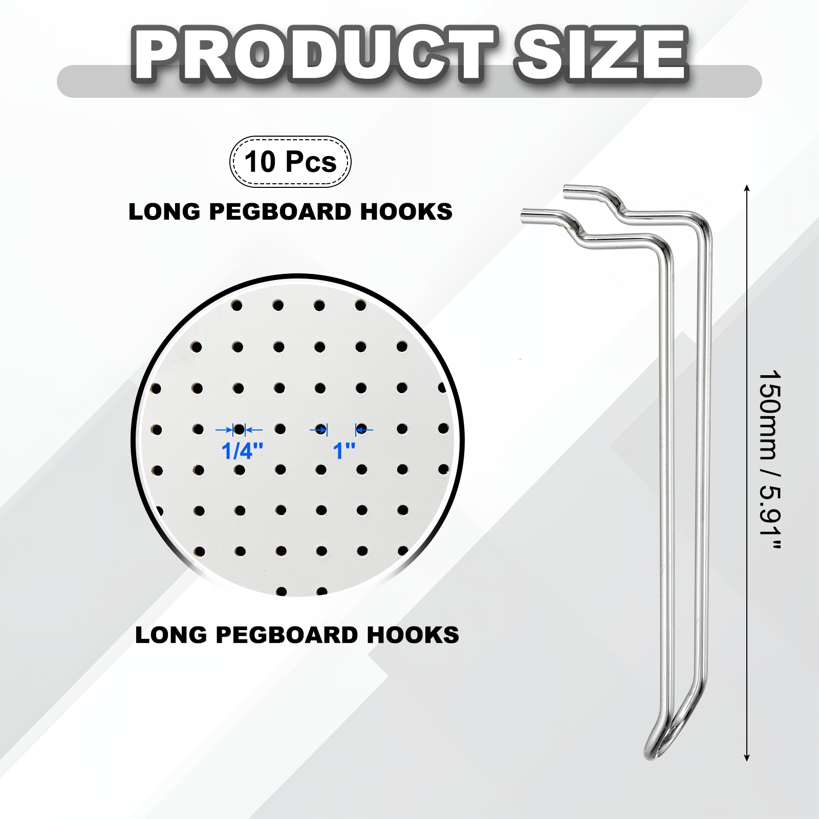 Uxcell 10 Pcs Pegboard Hooks,  5.9 Inch Peg Board Hooks Kit Fit 1/6" Pegboard Garage for Hanging Shelving Tool Storage Craft Organizing, Silver Tone