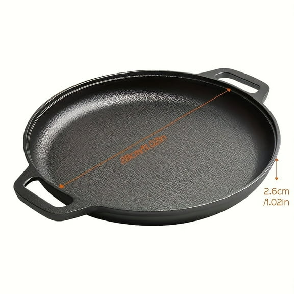 11-Inch Pre-Seasoned Cast Iron Skillet with Loop Handles, Heavy Duty Even Heat for Searing, Frying, Baking, Oven, Stove, Grill, Campfire Compatible, Versatile Cookware