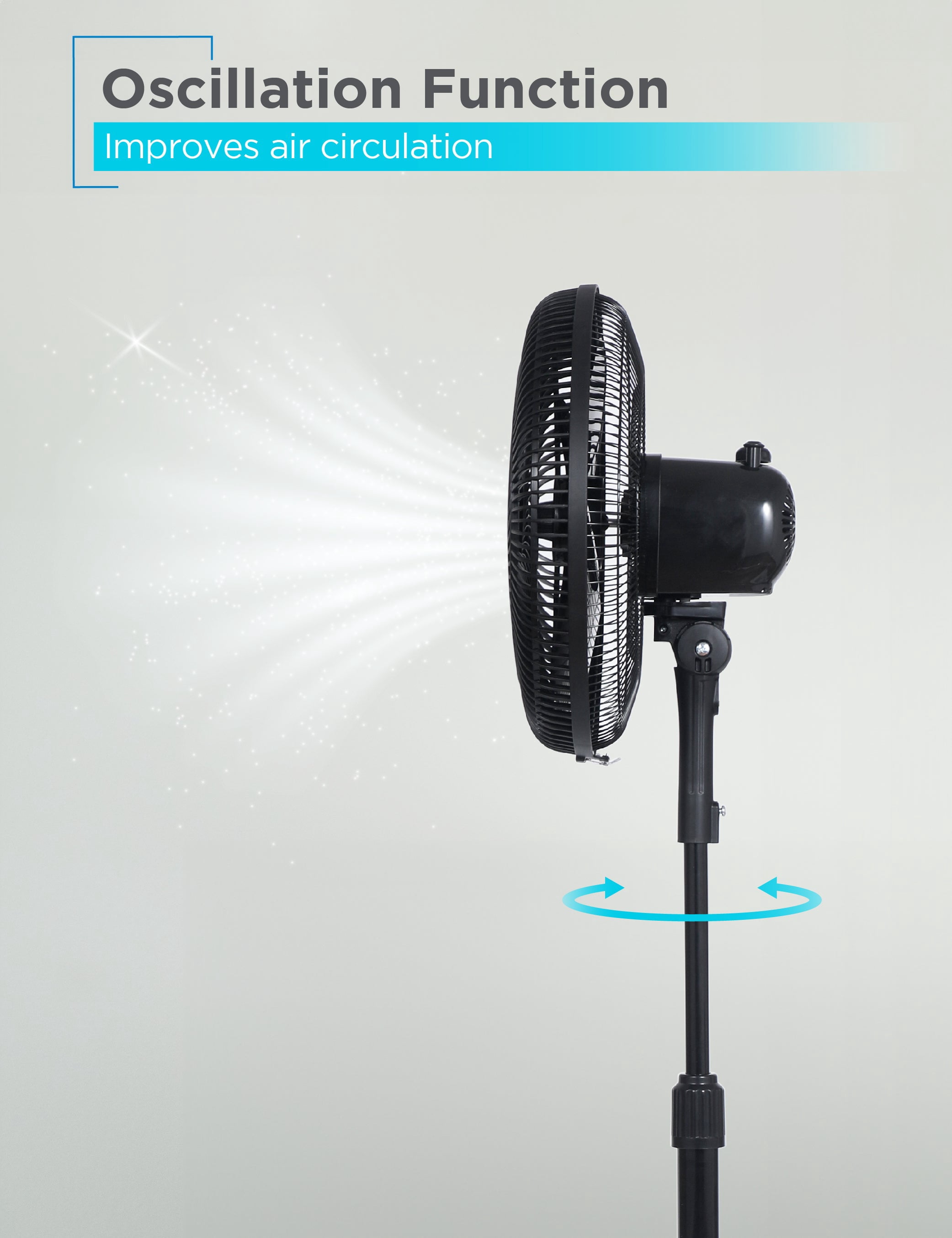 BLACK+DECKER 16-Inch Pedestal Fan, BFP16MXB, Oscillating Fan for Home and Office, Standing Fan with 3 Speed Settings, Height Adjustable with Adjustable Head Tilt, Black