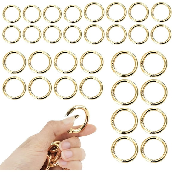 CEYAZYE 32PCS Spring O Ring Snap, 4 Size Zinc Alloy Round Carabiner Clip, Light Gold Metal Keyring Buckle DIY for Binder Keychain Bag Purse Handbag(0.79,0.94,1.1,1.3 Inch, Light Gold)