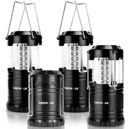 Lepro LED Collapsible Camping Lantern 4-Packs, Super Bright, Battery Powered Camping Light, IPX4 Water Resistant, Portable Emergency Lights for Power Outage, Hurricane, Storms