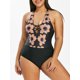 thumbnail image 1 of Más el tamaño de la impresión floral cabestro sin respaldo de una sola pieza del traje de baño Rosegal Camisetas tallas grandes, 1 of 5