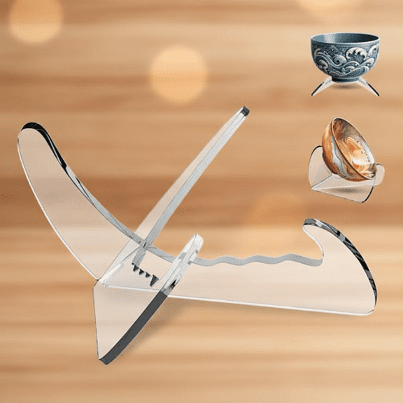 Clear Acrylic X-Shaped Display Stand for Bowls and Plates, 3.5-Inch Easel Base Holder for Kitchen, Dining, Art, and China Porcelain Exhibition at Home or School