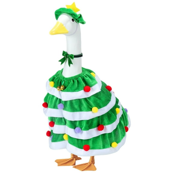 Christmas Porch Goose Outfit, Funny Yard Goose Statue Clothes for Outdoor Lawn Decor, Cute Christmas Costume for 23 Inch Porch Geese, Festive Garden & Patio Decoration (Green)