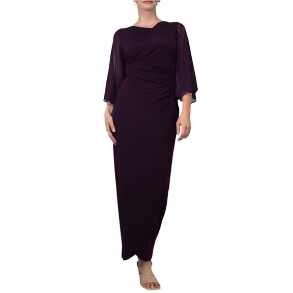 Connected Apparel Asymmetrical Floor Length Chiffon Dress Color: AUBERGINE, Size: 4
