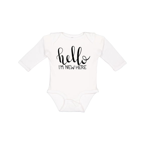 Inktastic Hello, I'm New Here Hand Drawn Type Boys or Girls Long Sleeve Baby Bodysuit