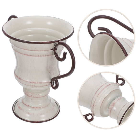 LOLIPPYY Vintage White Iron Flowerpot Rustic Metal Planter Farmhouse Pedestal Vase for Indoor Outdoor Use