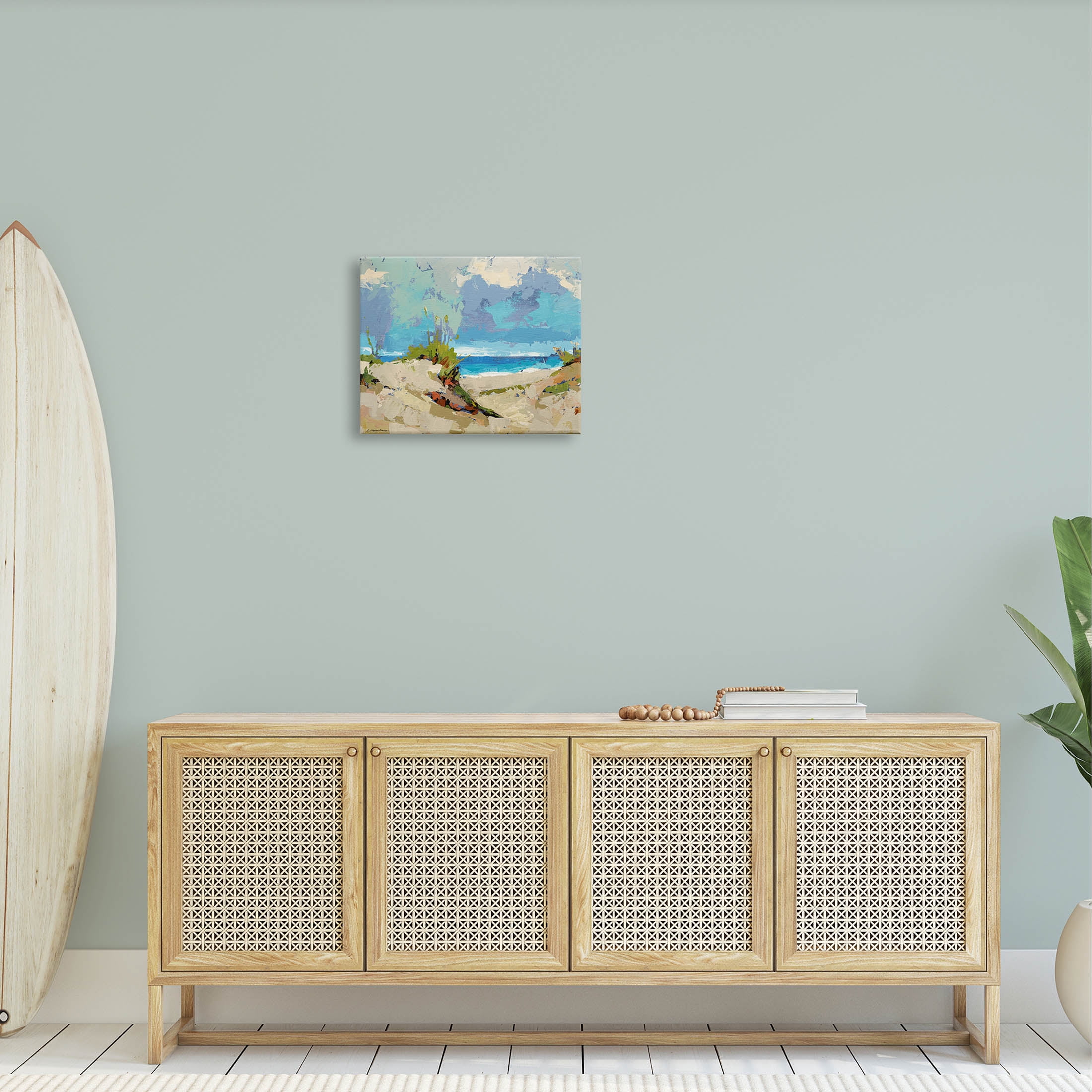 Modern Seaside Beach Scene Landscape Painting Gallery Wrapped Canvas Print Wall Art