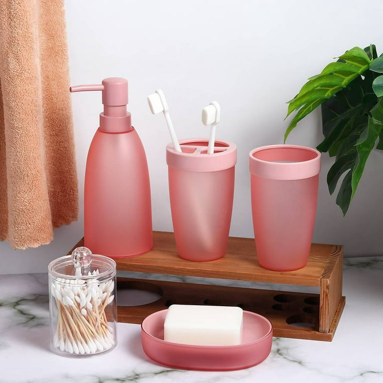 iMucci 9Pcs Pink Bathroom Accessories Set - with Trash Can,Toilet  Brush,Toothbrush Holder, Lotion Soap Dispenser, Soap Dish,Toothbrush  Cup,Qtip