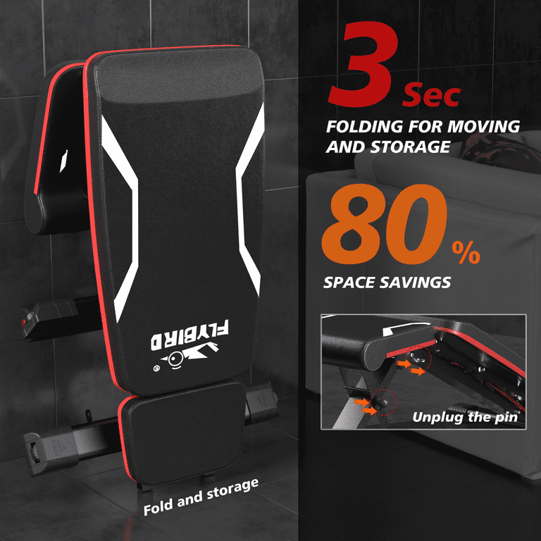 FLYBIRD Adjustable Workout Bench with Headrest, 750LBS Capacity