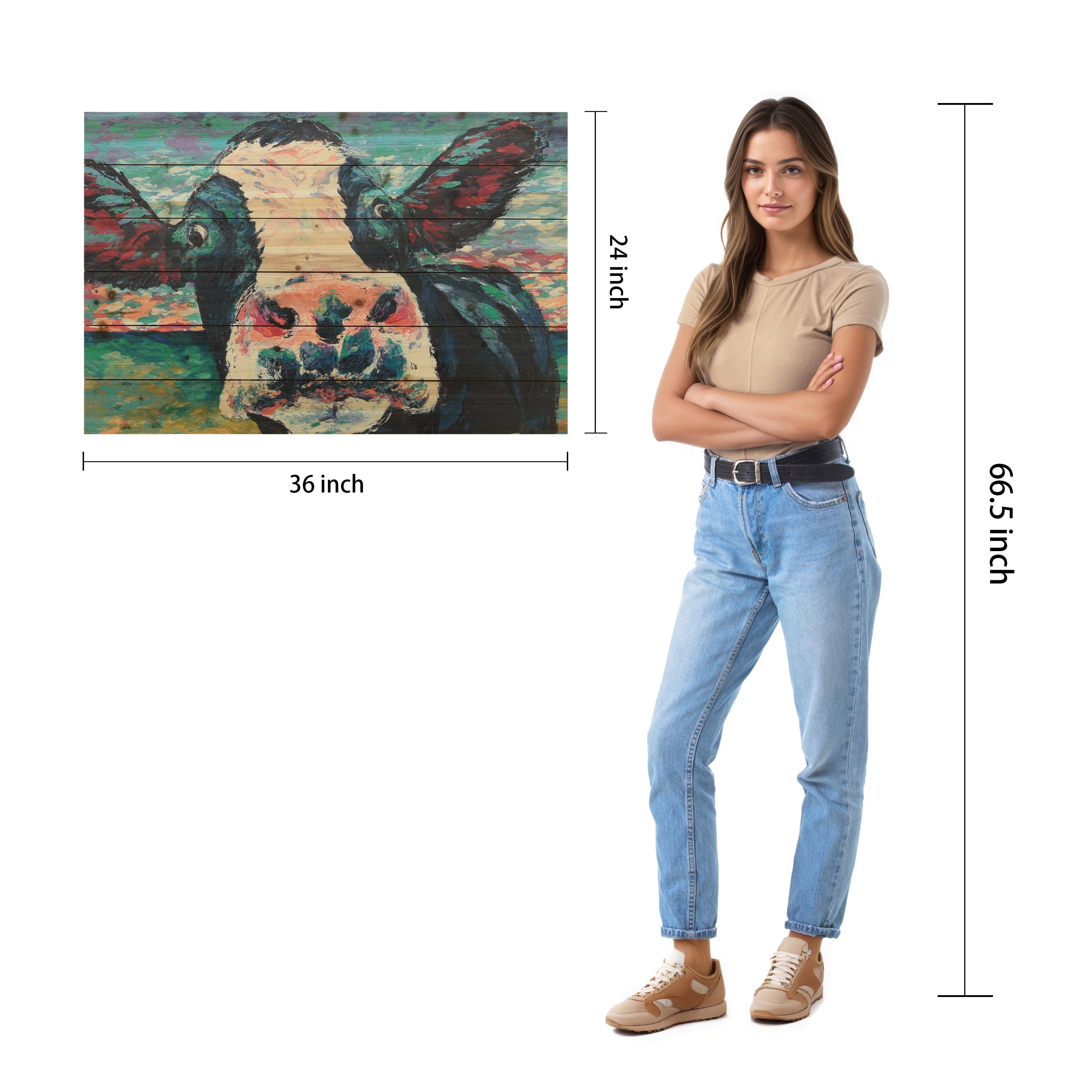 Empire Art Direct "Curious Cow"Arte de Legno Digital Print on Solid Wood Wall Art Blue 24 x 36