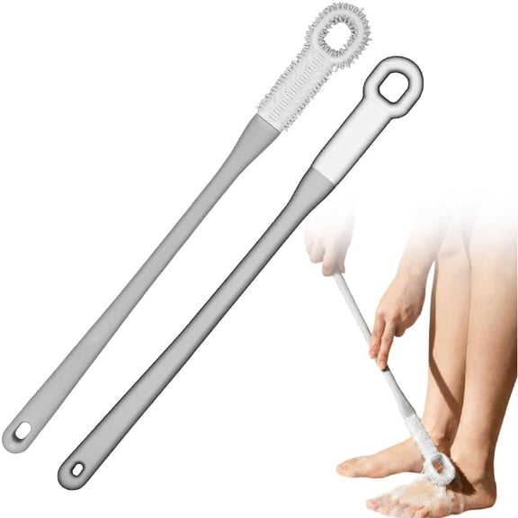 Easy Reach Deep Cleaning Foot Brush, Toe Cleaning Brush with 15.7" Long Handle, Long Handle Silicone Gap Brush Between Toes Cleaner for Men, Women & Seniors(Long-haired Short-haired)