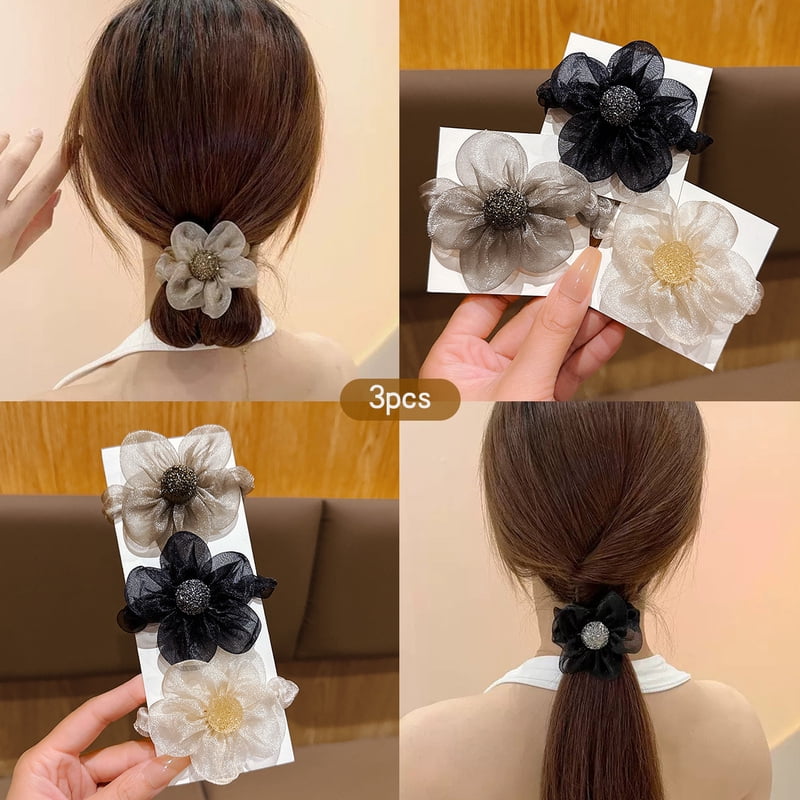 3 flower hair rings Korean version sweet wind rubber band hair accessory suitable for daily use headwear
