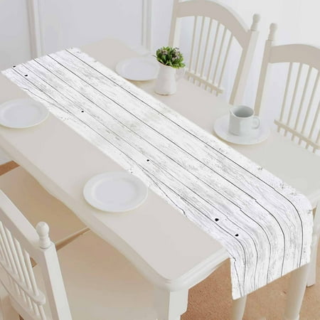 

PKQWTM White Wood Planks Texture Cotton and Linen Table Runner Kitchen Dining Room Supplies Size 14x72 Inch