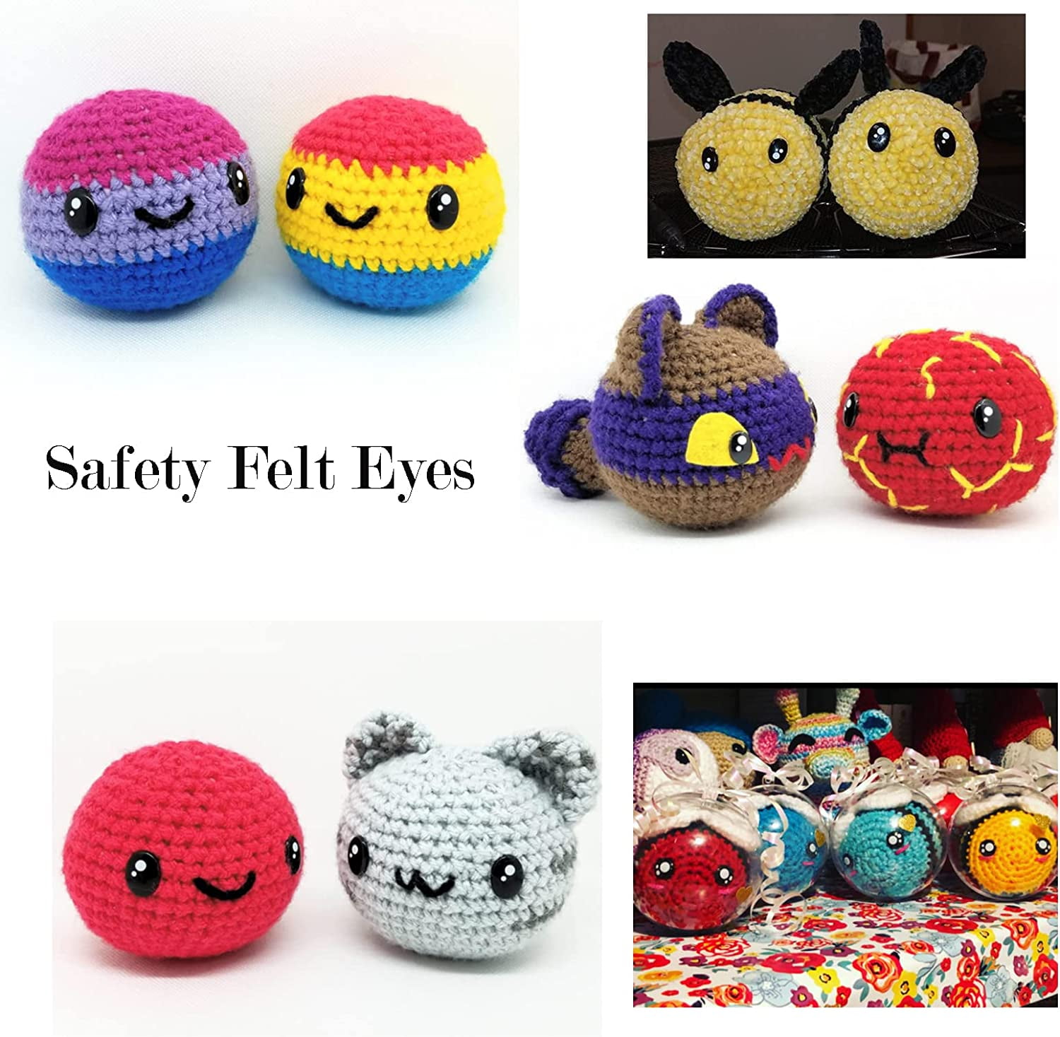 200pcs Kawaii Safety Eyes, 5 Sizes Craft Eyes Black Stuffed Animal