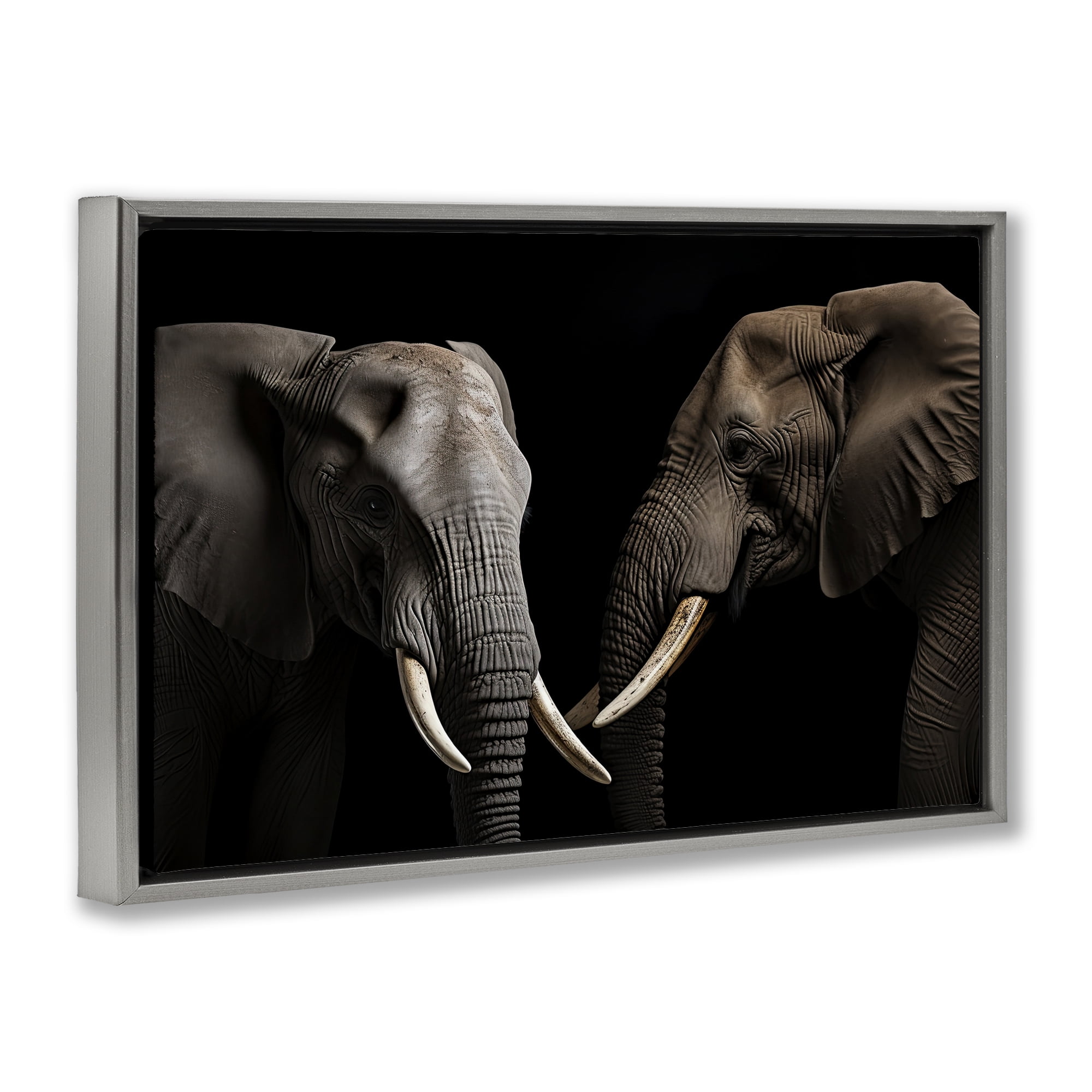 Pachyderm Elephant Pair Gray Framed Floater Canvas Wall Art, design by Decent Exposures