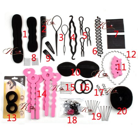 20 Kinds of Women DIY Hair Styling Kits Lady Donut Bun Maker Hairpins