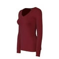 thumbnail image 2 of Bozzolo Women's RT1201 Basic V-Neck Long Sleeve T Shirt Top Burgundy L, 2 of 3