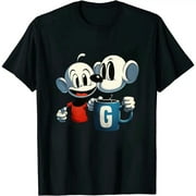 MAXPRESS Cuphead & Mugman Black Classic Fit T-Shirt - Adult Crew Neck Short Sleeve