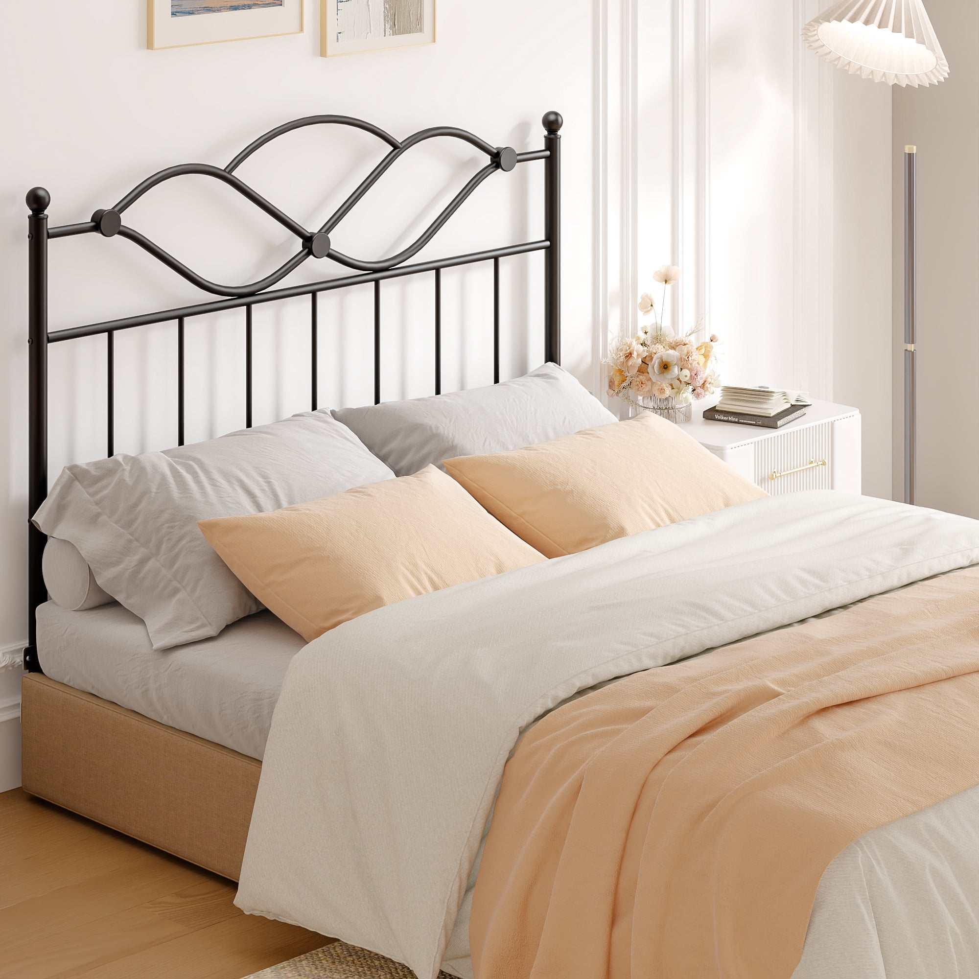 Yoneston Queen Size Sturdy Metal Headboard with Adjustable Height for Queen Beds, Black