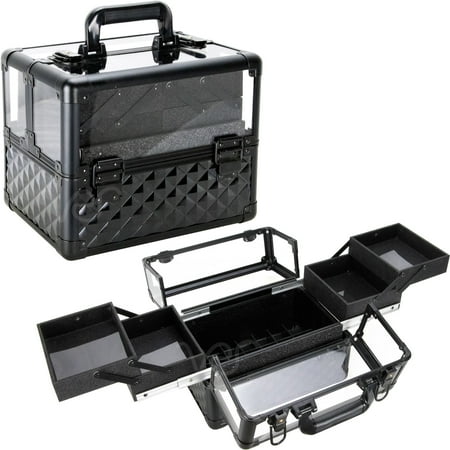 Ver Beauty Armored Acrylic 4-Tiers Accordion Trays Makeup Travel Case with Dividers Black Diamond Ver Beauty Armored Acrylic 4-Tiers Accordion Trays Makeup Travel Case with Dividers Black Diamond
