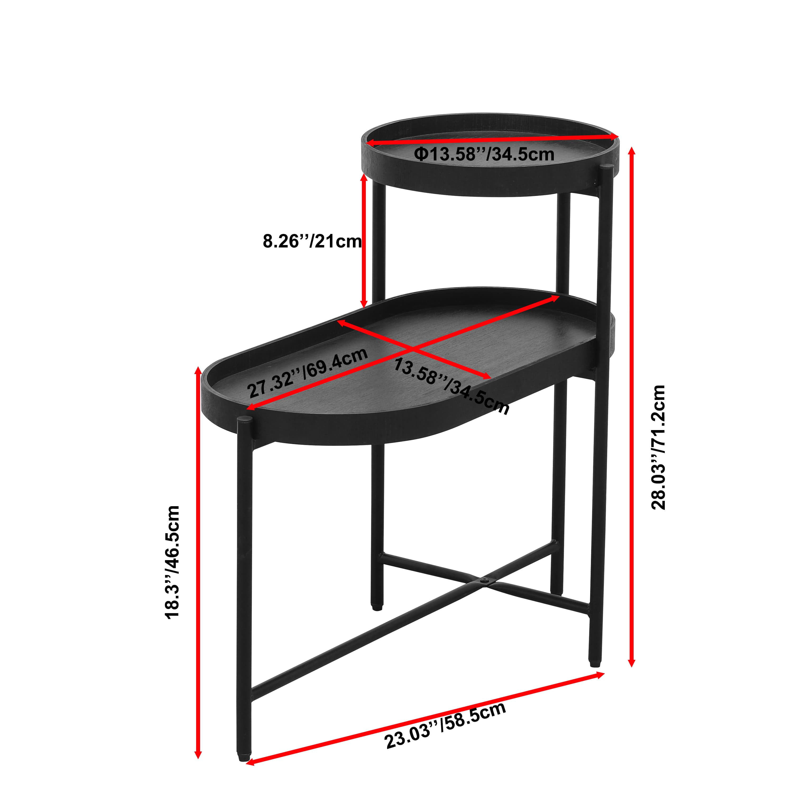 MAYEERTY 2-Tier Black Side Table - Storage, Metal Frame & Wooden Desk, Sofa Table for Living Room.