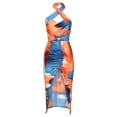 thumbnail image 4 of Women's 2 Piece Multi Wear Outfits Sexy Halter Neck Criss Cross Backless Crop Top Ruched Split Skirts Sets Clubwear, 4 of 7