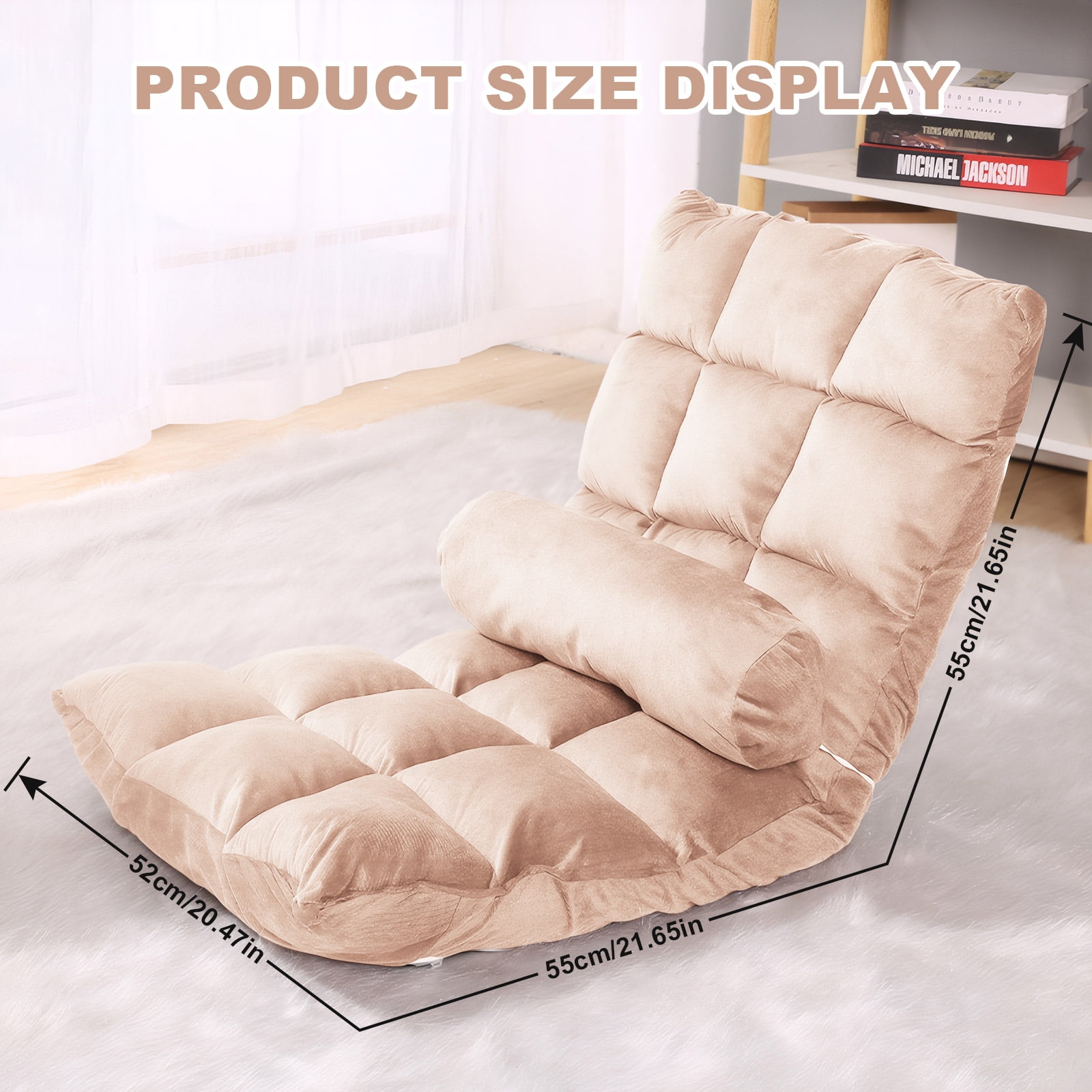 Eurhowing 5-Position Adjustable Floor Chair Folding Gaming Chair, Ergonomic Foldable Lounge Chair, Portable Floor Recliner for TV Watching, Reading, Living Room, Beige
