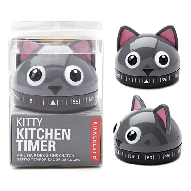 Kikkerland Kitty Cat Kitchen Timer 60 Min Cooking Count Down Clock