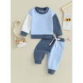 thumbnail image 3 of Yunliwuli Toddler Boy Girl Fall Clothes Contrast Color Long Sleeve Pullover Elastic Waist Pants 2Pcs Warm Outfit, 3 of 10