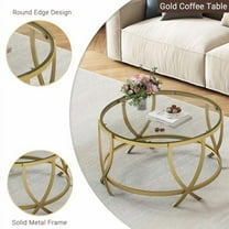 ASYA Round Coffee Table for Living Room, Gold Coffee Table with Tempered Glass & Metal Frame, Modern Glass Living Table for Home&Office