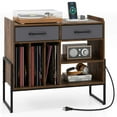 thumbnail image 1 of Costway Large Record Player Stand with Charging Station, 2 Fabric Drawers, Adjustable Shelf Rustic Brown & Gray, 1 of 10