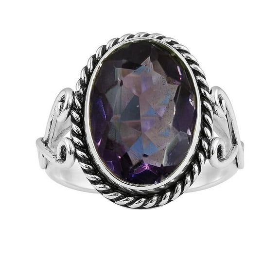 SATYAVIE JEWELLERY 925 Sterling Silver Ring Oval Cut Amethyst Gemstone Ring for Women, Silver Statement Ring, Boho Cocktail Ring, Sterling Silver Gemstone Ring Size US 4