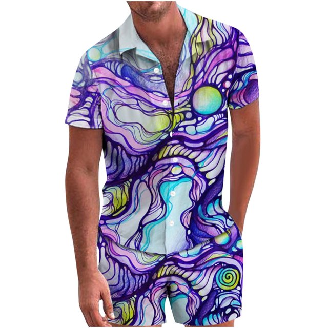 Traje de camisa informal de dos piezas con pantalones cortos de manga corta para hombre Fridja fhjkhfk458629