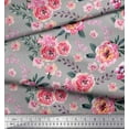 thumbnail image 3 of Soimoi Grey Japan Crepe Satin Fabric Leaves & Camellias Floral Print Sewing Fabric Yard 42 Inch Wide, 3 of 3