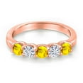 thumbnail image 3 of Gem Stone King 18K Rose Gold Plated Silver Yellow Sapphire and White Moissanite Wedding-Bands Ring for Women | 0.80 Cttw | Round 3.5MM | Gemstone September Birthstone | Size 6, 3 of 7