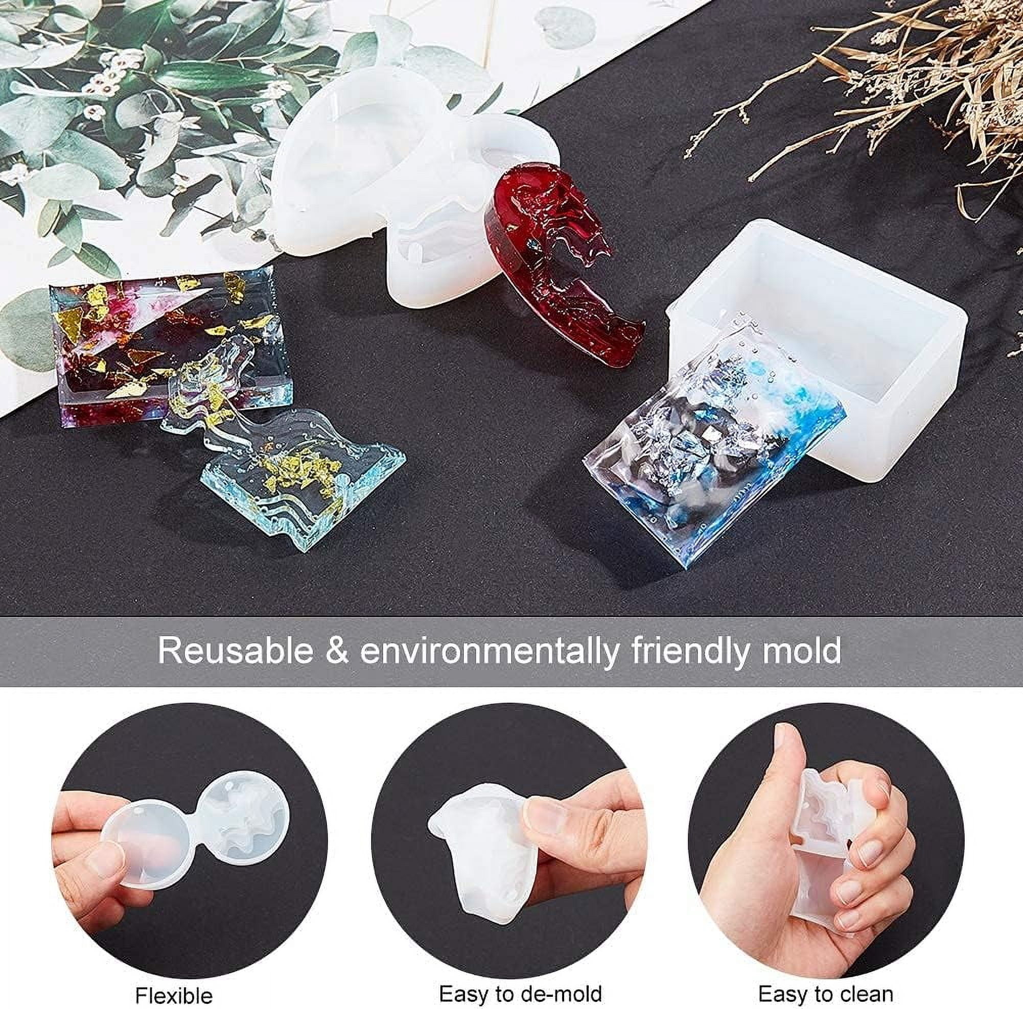 8 Shapes Epoxy Resin Mold Dangle Charms Kit Pine Cones Ocean Wave Silicone Molds with Hanging Hole and Tools DIY