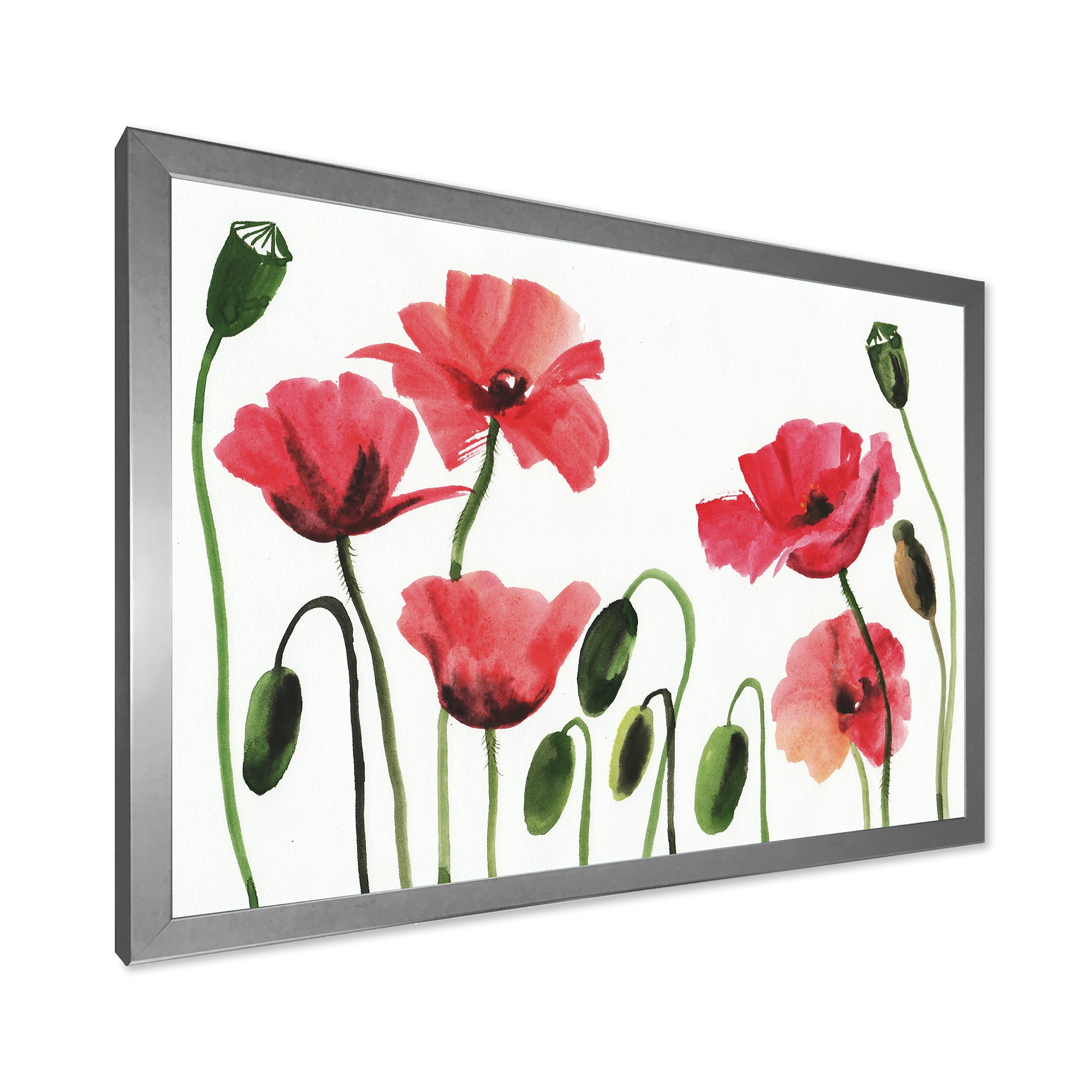 Designart 'Ancient Red Blooming Poppies' Traditional Framed Art Print