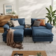 Linsy Home Oversized Modular Cloud Sectional Sofa with 2 Ottomans, 4 Seat Couches and Sofas Sectional with Versatile Console, Blue