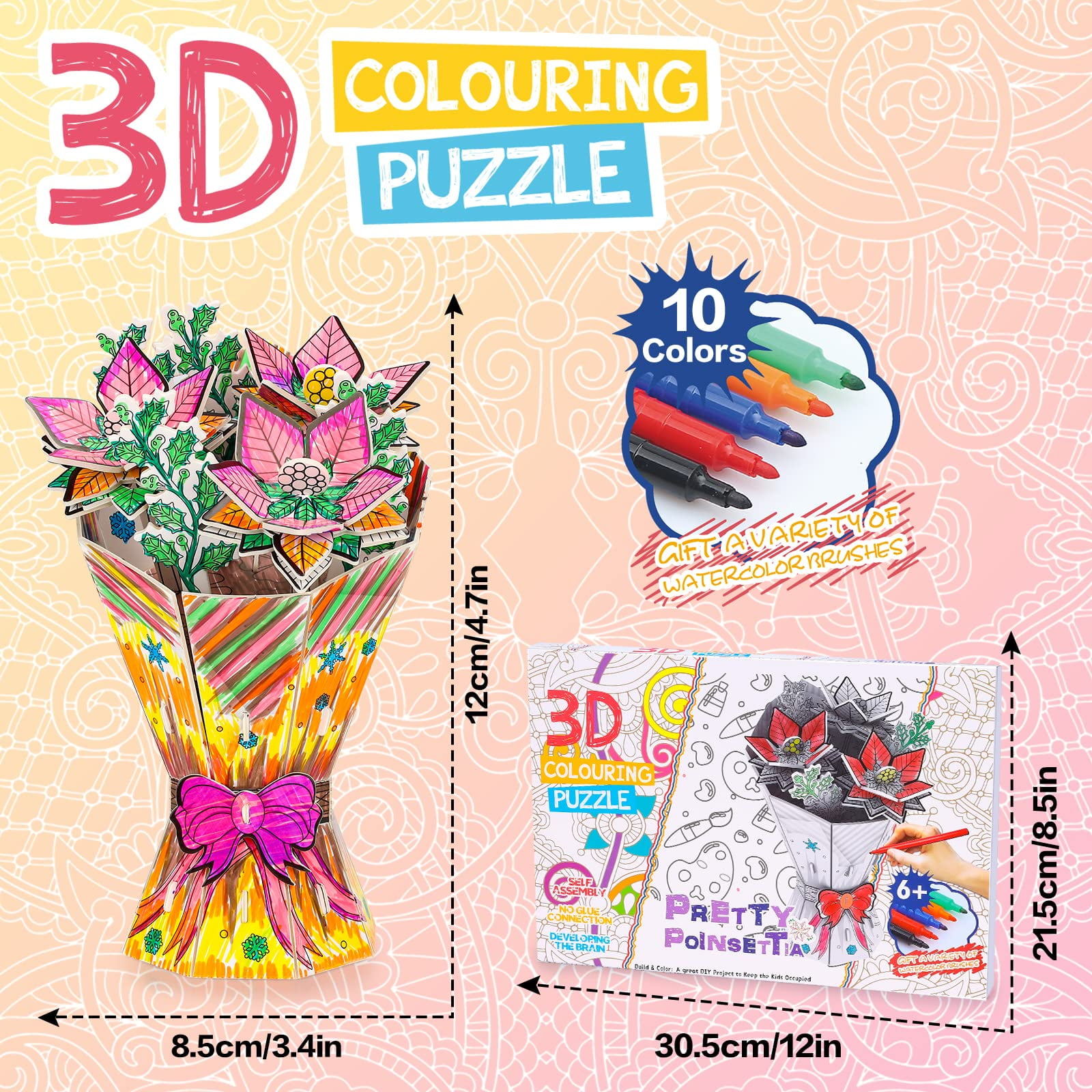 Arts Crafts for Kids Ages 6-8-12, 7 Sets Mandala 3D Coloring Puzzles, Art Supplies for Kids 9-12 DIY 3D Puzzles for Kids Ages 3-5 4-8, Crafts for