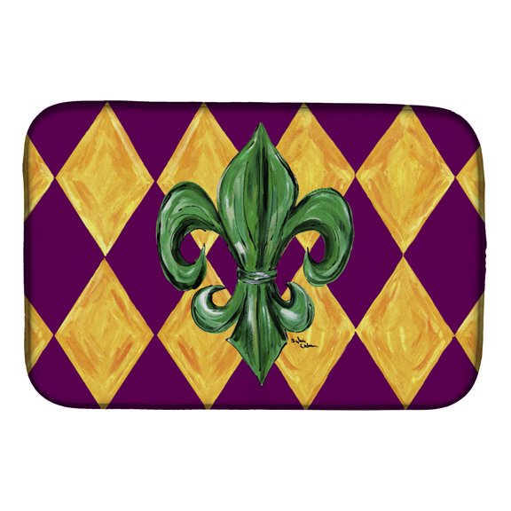 Mardi Gras Fleur de lis Purple Green and Gold Dish Drying Mat