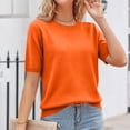 thumbnail image 5 of Short Sleeve Sweater for Women Crew Neck Lightweight Pullover Sweater Spring Summer Tops Casual Blouse Basic Clothes Orange S, 5 of 7