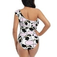 thumbnail image 5 of Haiem Cute Animal with Cow Women's One Piece Swimsuits Tummy Control One Shoulder Bathing Suits Ruffle Swimwear-Medium, 5 of 8