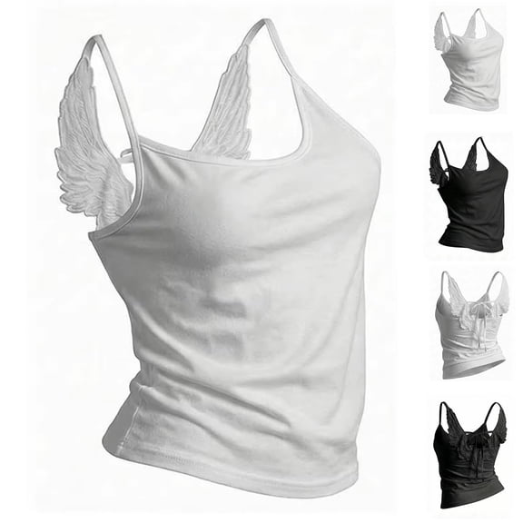 Tank Tops for Women with Angel Wing Summer Tops Sleeveless Spaghetti Strap Camisole Beach Travel Vacation Work Casual Y2k Outfits