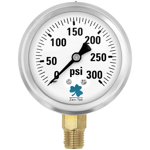 Zenport LPG300 Glycerin Liquid Filled Pressure Gauge, 300 PSI, Silver