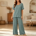 thumbnail image 5 of Fengactive Womens Star Print Lounge Set Scalloped Trim Short Sleeve Top and Wide Leg Pants Sleepwear, 5 of 6