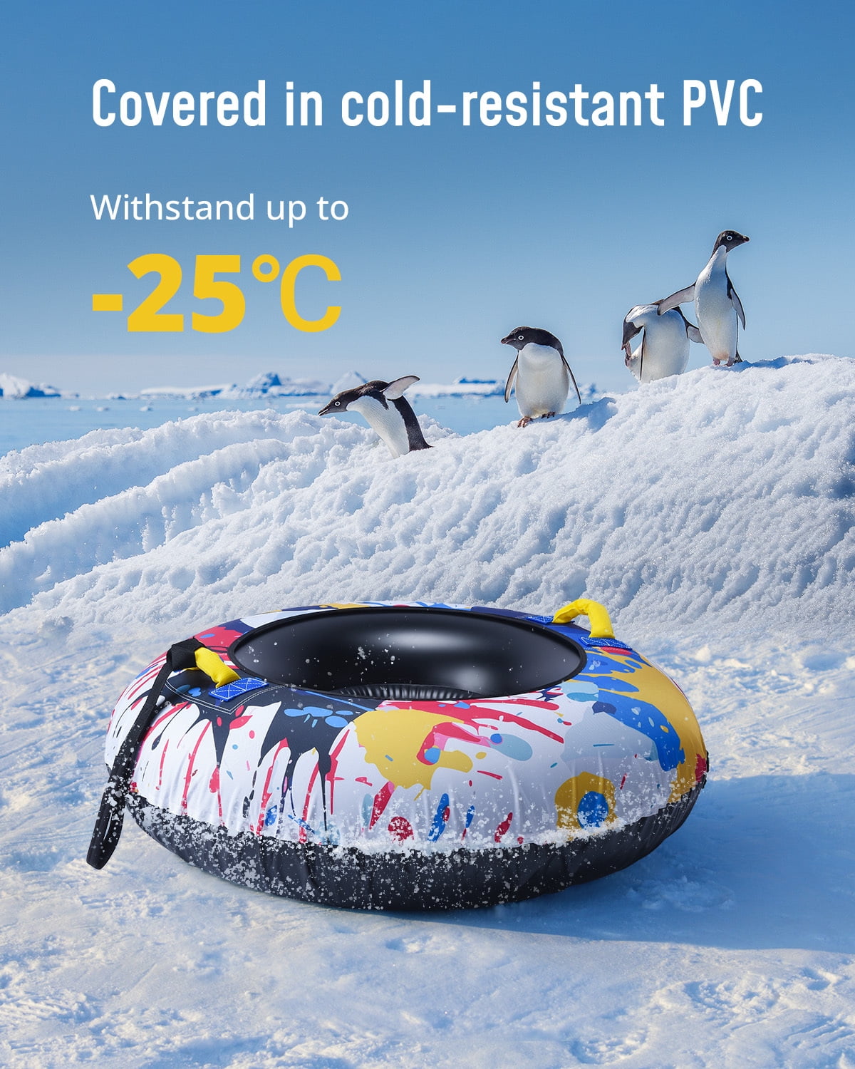 Airefina 47" Snow Tubes, Heavy Duty Inflatable Snow Sleds with 2 Nylon Handles for Kids and Adults Outdoor Sledding