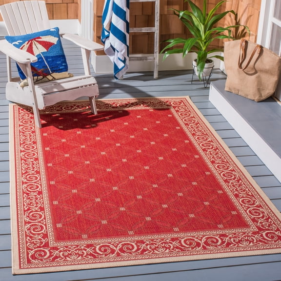 Safavieh Courtyard Gaus Oriental Indoor/Outdoor Area Rug, Red/Natural, 4' x 5'7"
