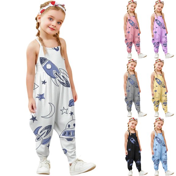 Baby Rompers Girl Girls Fun Print Sleeveless Romper Jumpsuits Girls Jumpsuit Black 2-3 Years
