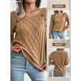 thumbnail image 7 of STARVNC Women Crew Neck Long Sleeve Buttons Cable Knit Ribbed Sweater, 7 of 7